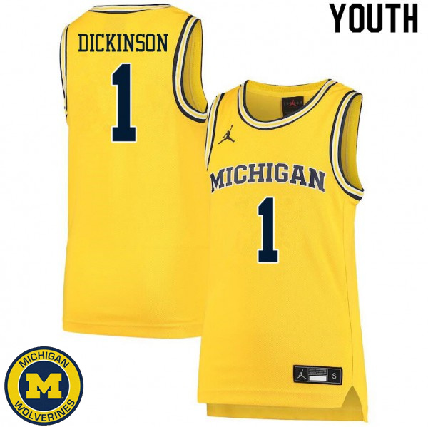 Youth Michigan Wolverines #1 Hunter Dickinson Yellow Fashion Basketball Jersey